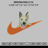 Swoosh Dog 3110 Embroidery File 6 sizes