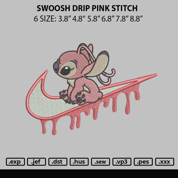 Swoosh Drip Pink Stitch Embroidery File 6 sizes