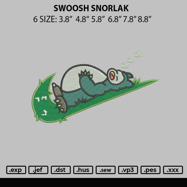 Swoosh Snorlak Embroidery File 6 sizes