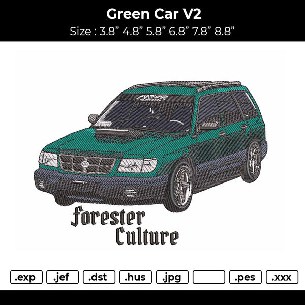 Green Car 2405 Embroidery File 6 sizes