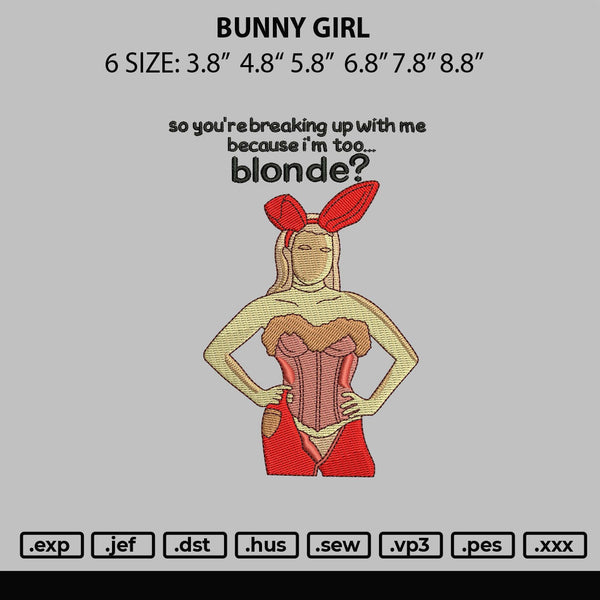 Bunny Girl Embroidery File 6 sizes