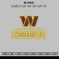 W Logo Embroidery File 6 sizes