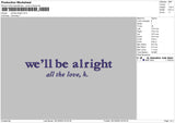 Alright Text Embroidery File 6 sizes