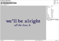 Alright Text Embroidery File 6 sizes