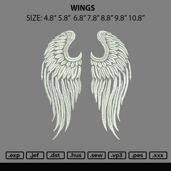 Wings Embroidery File 6 sizes