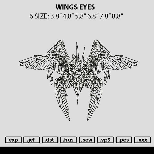 Wings Eyes Embroidery File 6 sizes