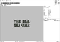 Milk Text Embroidery File 6 sizes