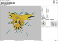 Zapdos Pokemon Embroidery File 6 sizes